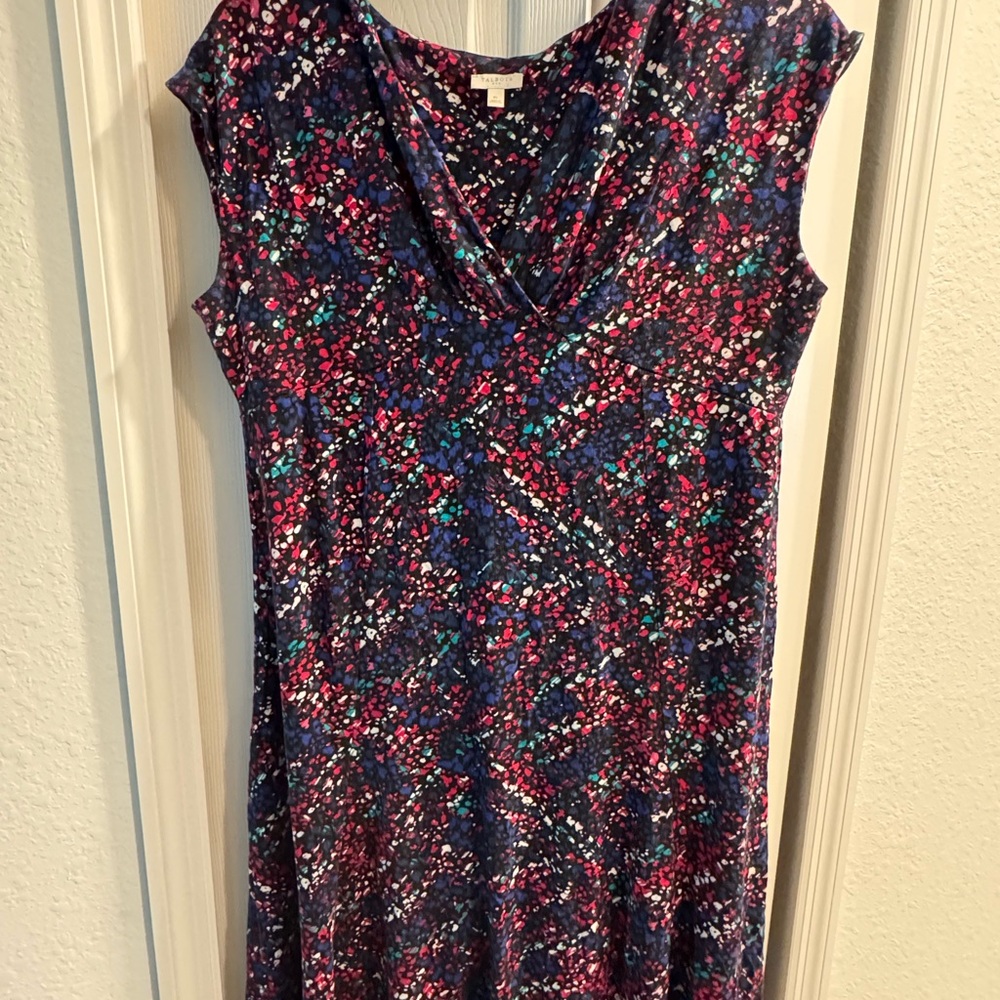 Talbots Navy and Pink Floral Midi Dress